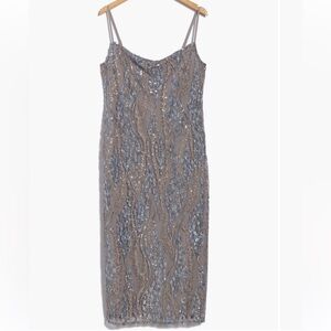 Achilles sequin cowl neck midi dress